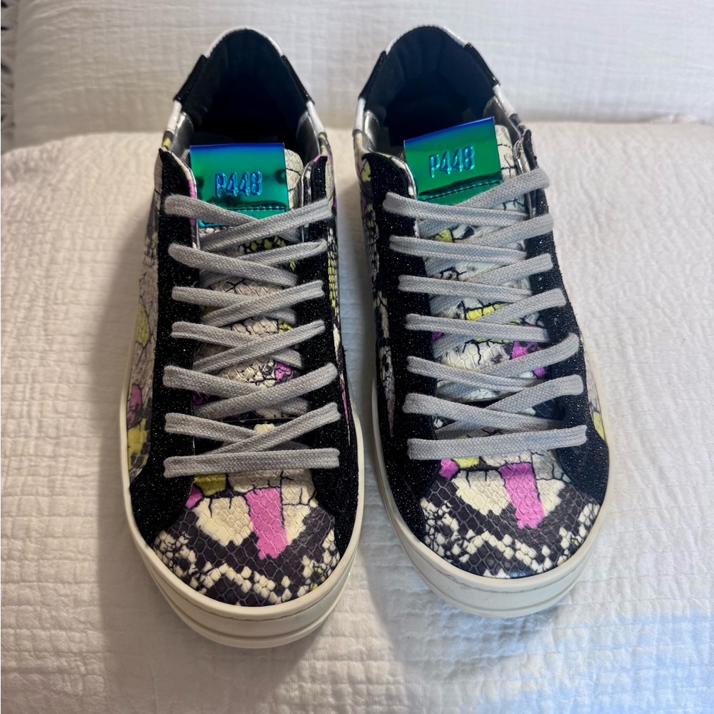 P448 Kids Sneakers - Black, Pink, Yellow Snake Print